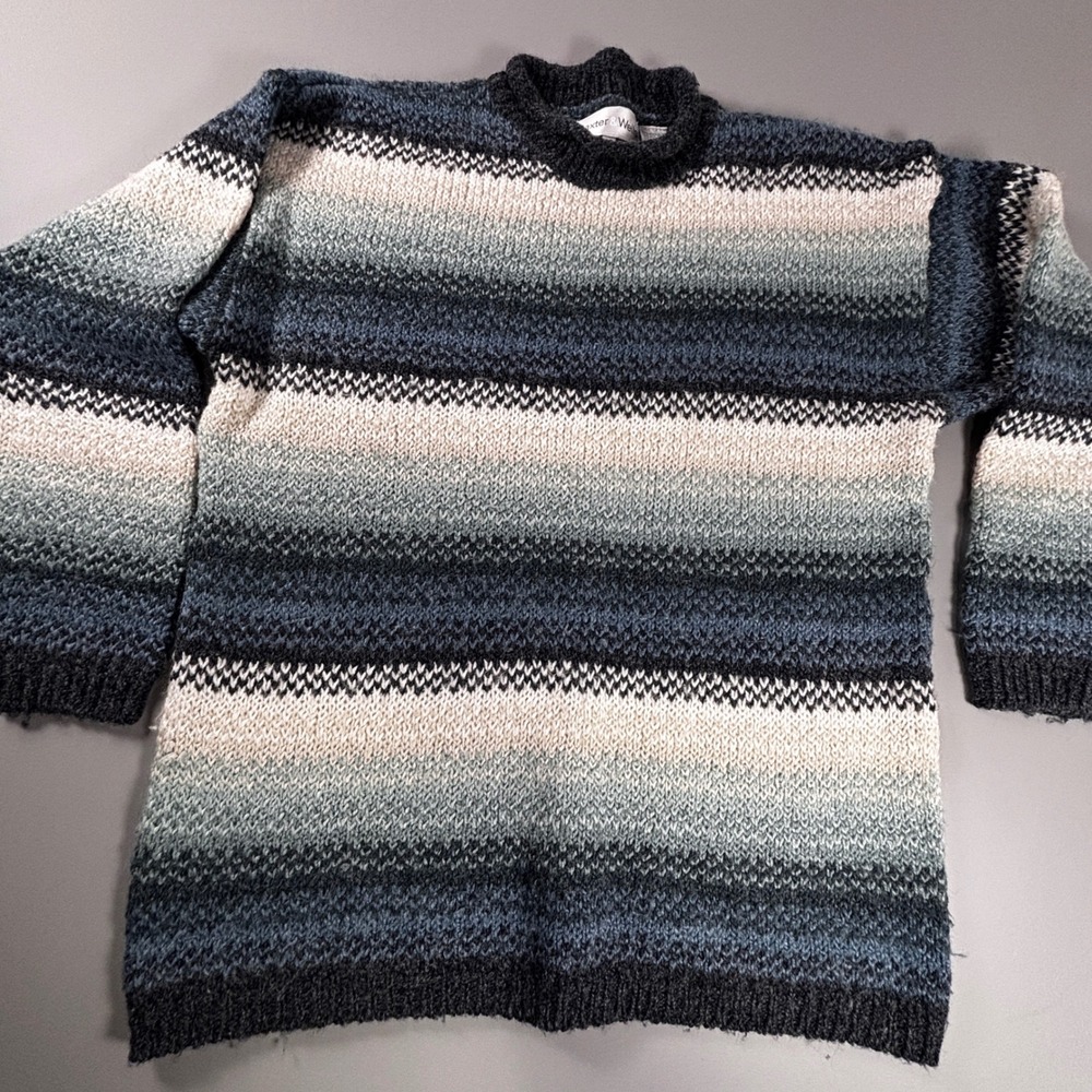 Baxter Wells Striped Knit Sweater Mens M Mock Neck Chunky 90s Grunge Coastal